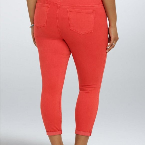 Size 16 Plus Size Torrid Cropped Jeggings - Blood Orange Wash Pants Stretch! - Picture 2 of 6
